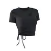 Traje de Yoga de Alta Gama de Manga Corta para Mujer Primavera y Verano Top Deportivo con Almohadilla en el Pecho Cordón Ajustable Corte Entallado Adelgazante Traje de Entrenamiento Fitness