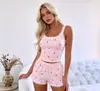 Conjunto de pijama camisola para mujer Aiyufei, nuevo estilo transfronterizo europeo y americano, conjunto de ropa de estar con top de tirantes de seda con ribete de encaje y shorts