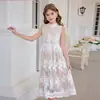 Vestido largo de malla de encaje bordado para niñas, transfronterizo, con cintura entallada y camisola interior, dulce vestido de princesa
