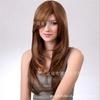 Peluca con Flequillo Lateral, Cabello Largo con Mechas, Cabello Largo Liso Castaño, Pieza de Cabello de Fibra Sintética, Flequillo Completo, Cabello Largo Rizado, Fibra de Alta Temperatura