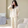Algodão Puro2026 Novo Pijama Feminino, Manga Longa, Gola Redonda, Estilo Primavera e Outono, Homewear Desenho Animado Fofo, Pode Ser Usado Fora