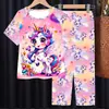 Roupas de Casa para Crianças 2025 Verão Novo Estilo Coreano Desenho Animado Fofo Meninos e Meninas Manga Curta Calça Conjunto para Casa Atacado
