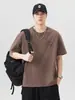 Ropa para Hombre Fengshe / Camiseta Vintage de Manga Corta con Estampado de Letras para Hombre, Algodón Puro, Corte Holgado, Cuello Redondo, Lavada y Desgastada