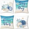 Almofadas decorativas transfronteiriças da Amazon, tema oceano tropical, almofadas de praia de verão, conjunto de capas de almofada de alta qualidade para sala de estar externa
