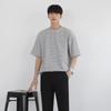 [Promoção] Camiseta Listrada Masculina Myq, Verão, Gola Redonda, Manga Curta, Estilo Coreano, Tendência, Solta, Meia-Manga