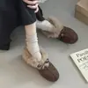 Zapatos de Vestir Planos sin Cordones para Mujer con Punta Almendrada, Adorno de Lazo Adelgazante, Boca Baja, Estilo Dulce Nuevo, Zapatos de Algodón Cálidos y Peludos 2026