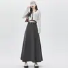 Falda de otoño para mujer estilo traje, falda plisada, de cintura alta, que cubre la cadera, falda larga con un dobladillo grande