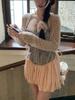 Top de encaje, Cuello de hoja de loto, Top de tirantes, Pantalones de calabaza, Cárdigan de punto, Estilo Soft Girl, Cintura delicada, Conjunto de dos piezas de verano