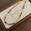 Colar de Suéter com Contas de Pedra Ágata Vermelha Turquesa Natural para Mulheres, Acessórios de Camada para Primavera, Corrente de Clavícula de Alta Qualidade