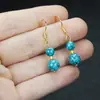 Pendientes Europeos y Americanos Borla de Turquesa Hechos a Mano Ganchos de Oreja Azules Oreja Azul Suave Retro Pendientes de Estilo Chino