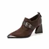Zapatos de Mujer de Moda de Nicho Simples Elegantes de 7.5 cm Otoño e Invierno 2025 Nuevos Zapatos de Tacón Grueso con Punta Aguda sin Cordones de Tacón Alto