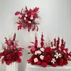 Arreglos de flores artificiales para bodas, arreglos florales para decoración de pasillo, decoraciones de escaparate de compromiso con temática de bosque, arreglos de escena de boda de color rojo rosa