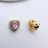 Colar de Contas com Coração Micro-Pavimentado de Zircônia Color-Preserving Banhado a Cobre 18K Multi-Passo Acessórios para Joias DIY Material para Miçangas de Cristal