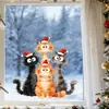 Pegatina electrostática navideña para ventana con gato de pelo largo y patrón combinado de copo de nieve para decoración de sala de estar, dormitorio, balcón y ventana de piso a techo
