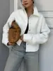 Jaqueta de Couro Waffle Texturizado para Mulheres Moda Inverno 2026 Solta Gola Reversível Branca Casaco de Couro PU Tecido Roupas Femininas para Comércio Exterior