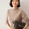 Suéter Básico de Cashmere Bai Cai Rong Cor Sólida Gola Alta Meia Simples Solto Emagrecedor Outono e Inverno Espessado Ombro Normal Malha