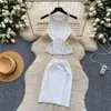 Comercio Exterior Transfronterizo Top sin Mangas Halter con Pedrería Hot-fix Falda Larga Ajustada al Cuerpo de Punto Conjunto de Dos Piezas Traje de Verano Delgado Sexy con Temperamento para Mujer