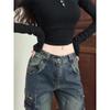 Jeans Americano Slim de Cintura Baixa Flare para o Dia a Dia 2025 Design Chic de Bolso Calças Boca de Sino Outono Novas Femininas