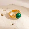 Anillo Transfronterizo Nuevo de Acero Inoxidable, Diseño de Moda y Lujoso, Anillo con Piedra Natural en la Palma Chapado en Oro de 18 Quilates