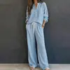 Otoño 2026 Nuevo Conjunto de Camisa de Manga Larga Waffle de Color Sólido y Pantalones para Mujer Estilo Casual Perezoso Transfronterizo Europeo y Americano