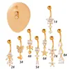 Piercing de Umbigo Henson em Aço Inoxidável com Zircônia Inlaid de Cobre, com Pingente de Borboleta e Franja, Piercing de Umbigo Estilo Europeu e Americano Transfronteiriço