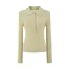 Suéter de malha piquet estilo francês para mulheres, nova coleção de início de outono, textura canelada, caimento justo, mangas compridas, design delicado e curto, blusa de puxar