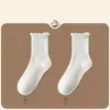 Calcetines jk de oreja de madera blanca para mujer de media pantorrilla otoño e invierno Lolita Atmósfera blanca encaje verano Calcetines de felpa japoneses