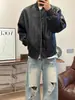 Chaqueta de Cuero PU Biker Retro Americana con Cuello Alto para Hombre Otoño de Alta Gama Estilo Pizazz Atractivo Uniforme de Béisbol Ropa de Abrigo Y2K