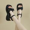 Sandalias de plataforma con lazo estilo Chanel para mujer, atuendo de verano, falda estilo hada retro, zapatos romanos con aumento de altura pequeño
