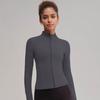 Top de Yoga Desnudo Cuello Vertical Delgado Fitness Chaqueta Deportiva para Mujer Sentido Avanzado Malla Trasera Transpirable Ropa de Yoga Manga Larga