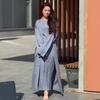 Outono 2024 Novo Europeu e Americano Amazon Cross-border Feminino Cor Sólida Vento Suave Vestido Plissado Robe Conjunto de Duas Peças