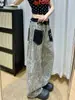 Jeans Modernos de Bloques de Color con Dobladillo Curvo para Mujer, Pantalones Casuales Rectos con Diseño de Parche de Leopardo Súper Populares de Otoño
