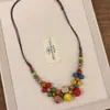 Colar de Contas de Cerâmica Colorido Retrô Estilo Chinês Novo Colar Étnico Feminino Corrente Longa para Suéter Design de Nicho Corrente para Clavícula