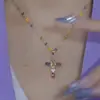 Collar de Cristal Colorido en Forma de Cruz para Mujer con Diseño Único, Cadena para Clavícula de Circonita Brillante y de Moda