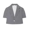 Ropa Nueva de Mujer para Primavera y Verano Estilo Europeo y Americano Moda Cuadros Pequeños Manga Corta Ajustado Conjunto de Blazer y Pantalones Capri