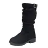 Botas infantis plissadas em camadas estilo coreano, novo modelo outono/inverno 2026, com tiras de fivela de couro, de calçar, afinadoras, bico redondo, botas longas para meninas