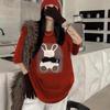 Roupas Ano do Coelho de Vida Manga Curta Feminina 2024 Primavera e Verão Novo Ano Novo Coelho Casal Solta Engrossada Camiseta Top
