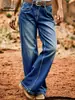 Hme Marca de Tendencia Estilo Hong Kong Jeans para Mujer Pierna Ancha Ajuste Holgado Rectos Largos Pantalones Transfronterizos Europeos y Americanos Shein