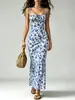 Vestido largo de encaje floral vintage europeo y americano con cordones, ajustado a la cintura, adelgazante, para vacaciones