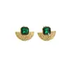 Pendientes Coreanos de Acero Inoxidable en Forma de Abanico Estilo Mid-Century Oro Verde de Alta Gama Lujo Ligero Nicho Pendientes Retro Pendientes para Mujer Venta al por Mayor