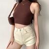 Chaleco sin mangas de cuello alto estilo americano retro para mujer, corte entallado, corto, con ombligo al descubierto, novedad de verano de 2024