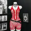 Medias de Lencería Sexy Desgarrables Traje Uniforme de una Pieza con Cortes Abertura Tentación Sexy Rojo Correa Ajustada Ropa de Malla