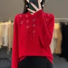 Suéter de Tricô Novo de Gola Alta Outono/Inverno 2026 para Mulheres Design de Flor com Strass Caimento Solto Top Base Estiloso