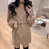 Comércio exterior INS estilo coreano novo conjunto de duas peças de inverno espesso: conjunto de suéter de tricô de cashmere solto de manga longa + saia de tricô