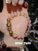 Joyería Natural de Madagascar Rosa Rosa Cristal Pequeño Pulsera para Cintura de Hombre Nuevo Zorro de Nueve Colas Chino Pulsera de Cristal Blanco