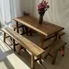 Mesa Cuadrada de Olmo Viejo Mesa de los Ocho Inmortales Mesa de Comedor Madera Maciza Mesa de Té Estilo Chino Juego de Mesa y Sillas Rústico B&B Madera Original Desgastada Banco