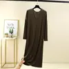 Vestido Modal com Gola V e Manga Longa para Mulheres, Vestido Base Estilo Novo, Vestido Longo Feminino, Camisola Solta Plus Size de Manga Longa, Vestido Camiseta