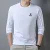 Camiseta masculina de manga longa de algodão penteado transfronteiriça, novo modelo outono 2026, gola redonda, estampa casual, camiseta masculina de algodão puro respirável