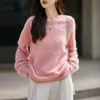 Novo suéter de tricô de lã escovada autêntico para outono e inverno, pulôver feminino de peça única sem costura com gola redonda