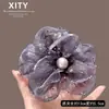 Pinza de Garra Grande para el Cabello Morada de Malla con Flor Vintage Chic, Crea Volumen en la Parte Posterior de la Cabeza, Adecuada para Peinados Recogidos Completos, Pinza de Tiburón
